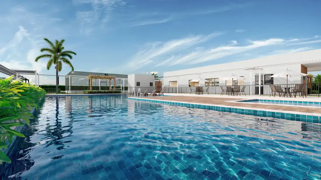 Piscina e área de convivência — perspectiva do Castelo de Algarve